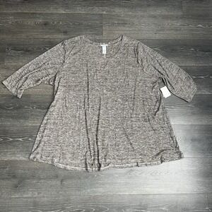 Catherines Size 4XL Brown Black 3/4 SleeveStretch Top Blouse NWT Lagenlook‎